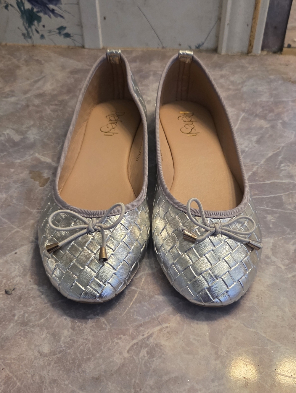 Refresh Silver Woven Ballet Flats with Bow
